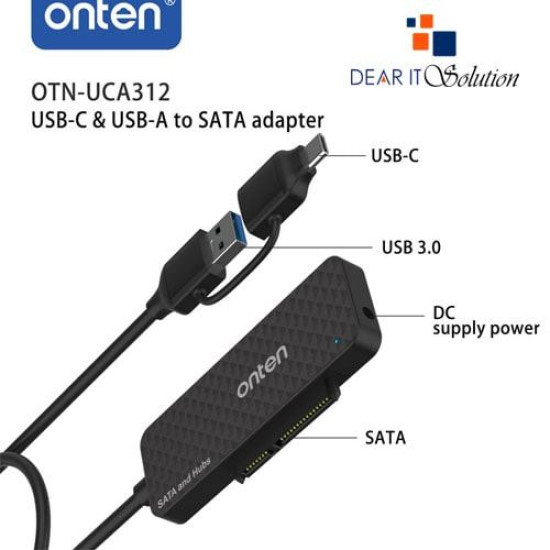 Onten OTN-UCA312 5 in 2 USB-C & USB 3.0 to SATA Adapter with USB 3.0 3 Ports Hub