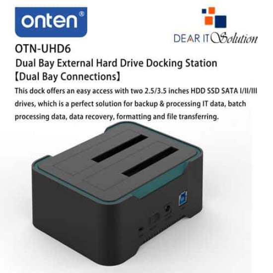 Onten OTN-UHD6 Dual Bay External Hard Drive Docking Station for 2.5/3.5 inch HDD/SSD