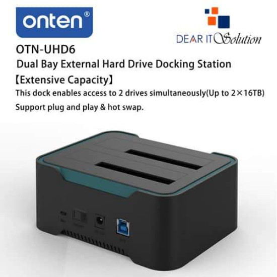 Onten OTN-UHD6 Dual Bay External Hard Drive Docking Station for 2.5/3.5 inch HDD/SSD